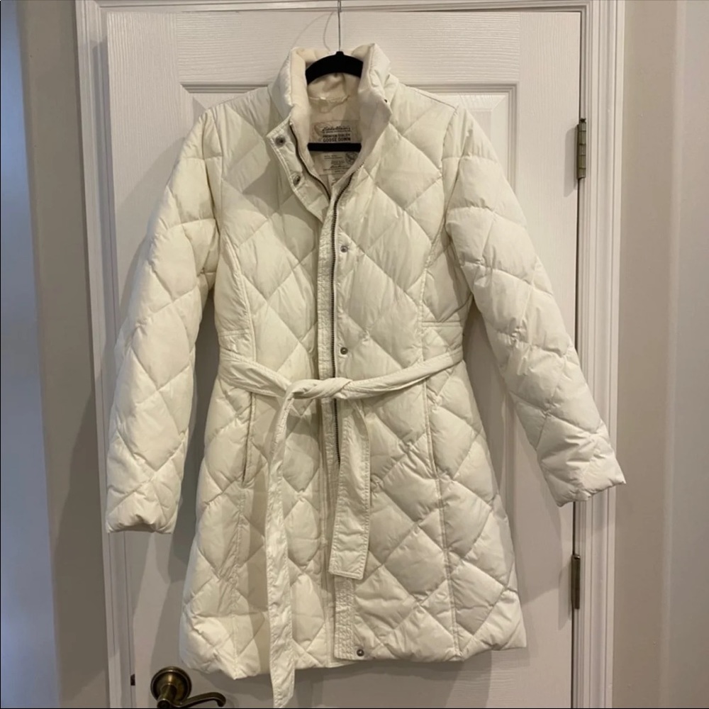 Eddie Bauer Long White Puffer Coat Medium